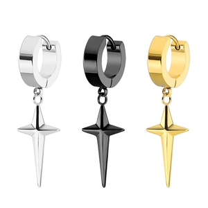 Titanstahl Stern Anhänger Creolen Für Herren Damen Trendy Punk Geometrische Kreuz Stern Huggie Ohrringe Stahl Schwarz Gold