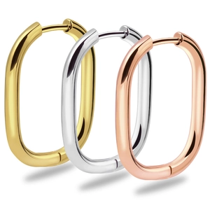 Pendientes de Aro de Acero Inoxidable Minimalistas Geométricos Ovalados Huggie Pulidos Oro Plata Unisex Joyería de Moda