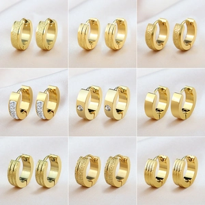 Minimalist gold hoop earrings collection in various polished and textured styles