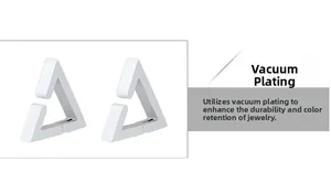 Detail of silver triangular U-shaped clip earrings with vacuum plating for long-lasting color