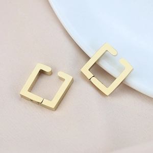Minimalist gold plated square hoop earrings with a polished geometric U-shaped design