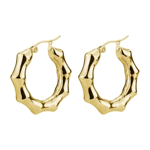 Elegant gold bamboo joint hoop earrings made of polished stainless steel for women