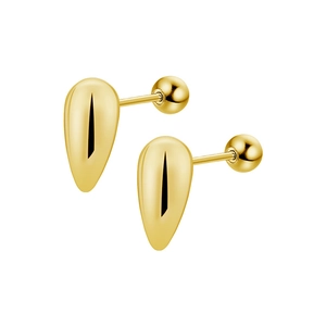 Polished gold teardrop stud earrings in stainless steel with secure screw back design