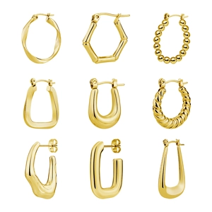 Orecchini a Cerchio Geometrici in Acciaio al Titanio per Donna Oro Argento Minimalista a Forma di U Intrecciata Design in Bambù Gioielli di Moda