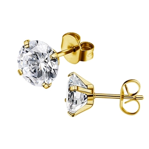 Klassische 4-Krallen Gold-Edelstahlstecker mit runden, klaren Zirkonia-Steinen