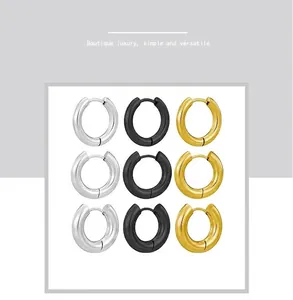 Polished titanium steel hoop earrings set in silver, gold and black colors