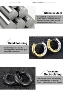Detailed view of titanium steel hoop earrings showing manual polishing and plating process
