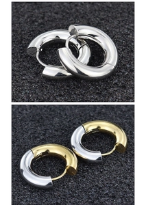 Polished titanium steel thick hoop earrings in silver and two-tone gold finish