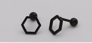 Macro detail of hexagonal black stainless steel studs with secure screw ball backing