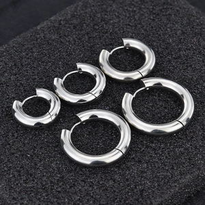 Classic silver titanium steel hoop earrings in five sizes with a polished mirror finish