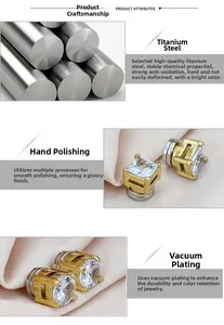 Detail von Titanstahl-Magnetohrringen mit handpolierter Oberfläche und Zirkonia-Einlage