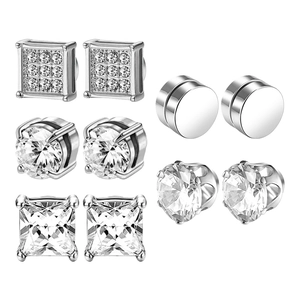 5er-Set silberne Magnet-Ohrstecker mit weißem Zirkonia für Ohren ohne Ohrlöcher