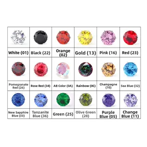 Dettaglio delle 18 opzioni di colore zircone per orecchini a lobo tondi in acciaio dorato