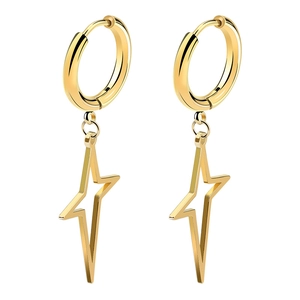 Titanium Steel Star Hoop Earrings For Unisex Hollow North Star Pendant Earrings Minimalist Geometric Punk Jewelry For Men Women