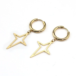Minimalist gold medical titanium steel hoop earrings with hollow star pendants for men