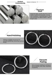 Detail van handgepolijste titanium stalen oorringen met vacuüm verzilverde afwerking