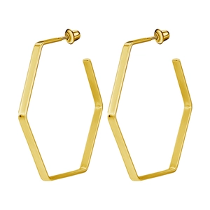 Orecchini a cerchio esagonali in oro lucido in acciaio inossidabile minimalista per donna