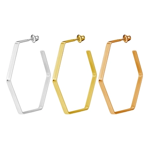 Orecchini a cerchio esagonali minimalisti in argento, oro e finiture oro rosa