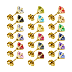 Lot de 18 paires de boucles d'oreilles en zircone colorée avec monture dorée