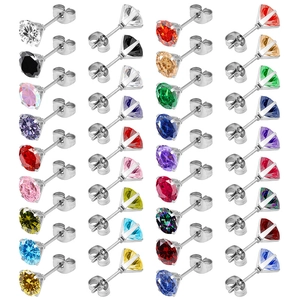 Set di orecchini a lobo in acciaio al titanio con zirconi AAA multicolori