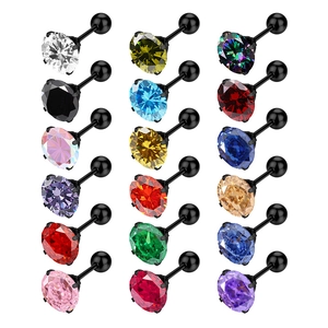 Modische Zirkonia-Ohrstecker in 18 Farben mit schwarzer 6-Krallen-Fassung aus Edelstahl