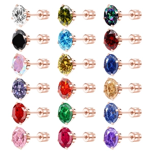 Lot de 18 paires de boucles d'oreilles en zircone multicolore avec fermoir à vis
