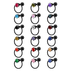 Set de 18 pendientes de acero de titanio negro con circonitas cúbicas de colores