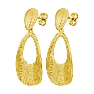 Minimalist gold irregular hollow teardrop earrings with textured water ripple finish