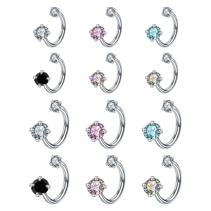 12-piece stainless steel horseshoe circular barbell set with colorful round cubic zirconia