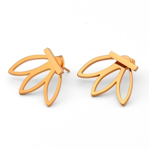 Boucles d'oreilles minimalistes en or avec motif de feuilles et boules géométriques