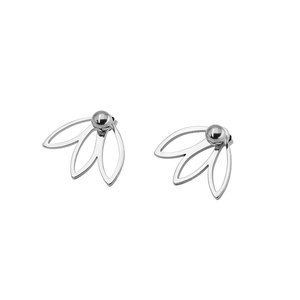 Boucles d'oreilles boules argentées avec protège-lobes ajouré en forme de trèfle à trois feuilles