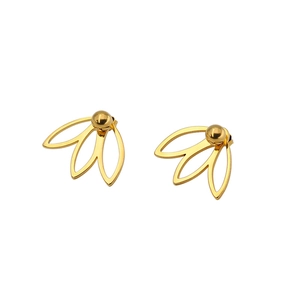 Boucles d'oreilles dorées modernes avec dessus sphérique et trois pendentifs en feuilles