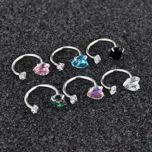Titanium Alloy Heart Zirconia Horseshoe Circular Barbell Nose Ring Ear Cartilage Stud Piercing Jewelry For Women Silver Tone