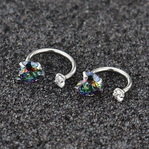 Surgical steel circular barbells with mystic topaz heart and round zircon stones