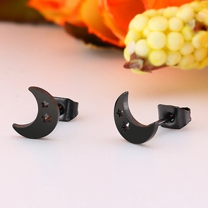 Boucles d'oreilles lune et étoiles en acier inoxydable noir pour un look mode de rue chic