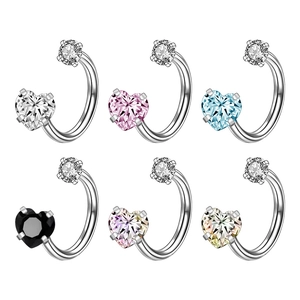 Fashion heart zircon horseshoe rings set in six colors made of polished stainless steel