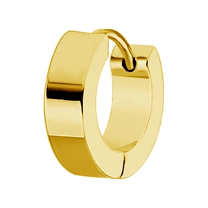 Pendiente de aro huggie grueso de acero de titanio dorado pulido con diseño plano minimalista