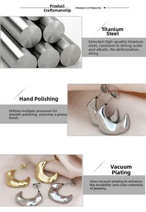 Detail showing hand-polished titanium steel earrings with vacuum plating for lasting shine