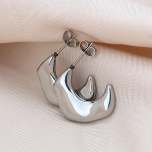 Minimalist Titanium Steel C Shaped Hoop Stud Earrings For Women Modern Gold Silver Plated Crescent Bamboo Joint Ear Jewelry