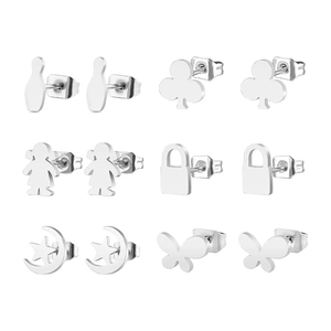 Minimalist Stainless Steel Stud Earrings For Women Moon Star Angel Wing Shape Black Gold Silver Titanium Steel Ear Jewelry