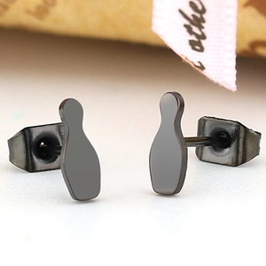 Minimalist bowling pin stud earrings in gun black stainless steel for a unique daily look