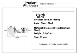 Specifications of geometric stainless steel stud earrings with vacuum plating details