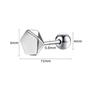 Minimalist silver geometric hexagonal stud earrings with screw back and mirror finish