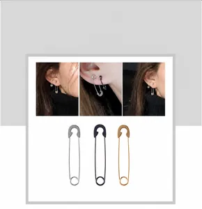 Kreative Sicherheitsnadel-Ohrringe in poliertem Silber, Schwarz und Roségold-Finish