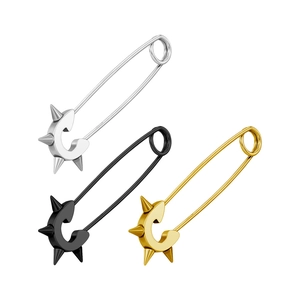 Ohrringe in Büroklammer-Form mit Punk-Spikes in Silber, Schwarz und Gold poliertem Design