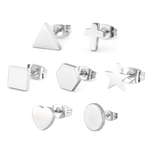 Boucles d'Oreilles Clous Géométriques Minimalistes En Acier Titane Pour Femmes Or Noir Argent Coeur Étoile Croix Rond Triangle Bijoux