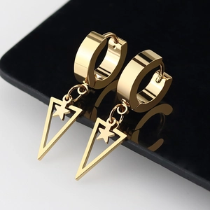 Titanium Steel Star Triangle Cross Chain Hoop Earrings Geometric Stainless Steel Punk Hip Hop Ear Jewelry For Men Women