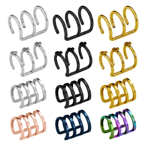 Stainless Steel Multi Layer Ear Cuffs Non Piercing Earrings For Women Men Cross Charm Geometric Wrap Clip On Earrings Jewelry