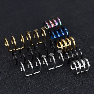 Minimalist stainless steel U-shape ear cuffs in multiple colors with cross pendants