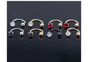 Set of 8 titanium circular barbell nose rings with cubic zirconia in various colors